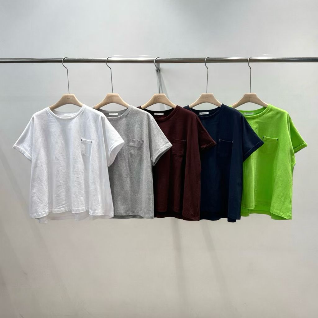 口袋撞色線T-shirt/綠