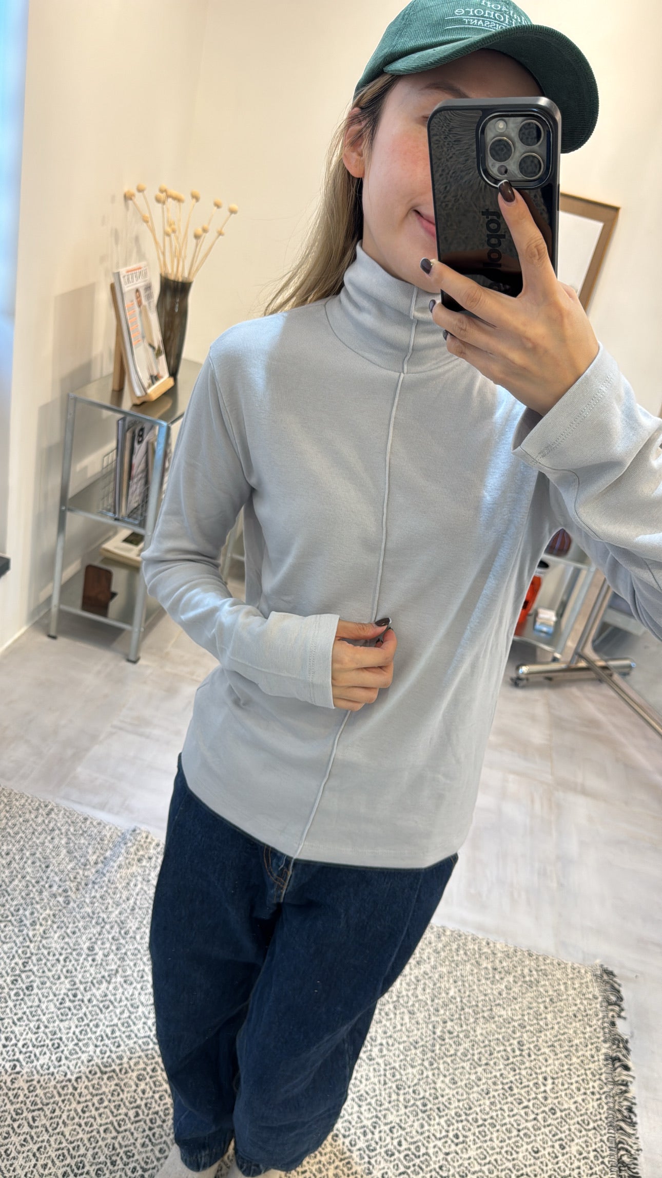 中間駁線樽領T-shirt/淺灰
