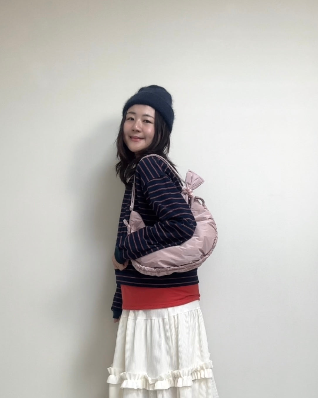 縮褶微令面手袋/淡粉紅