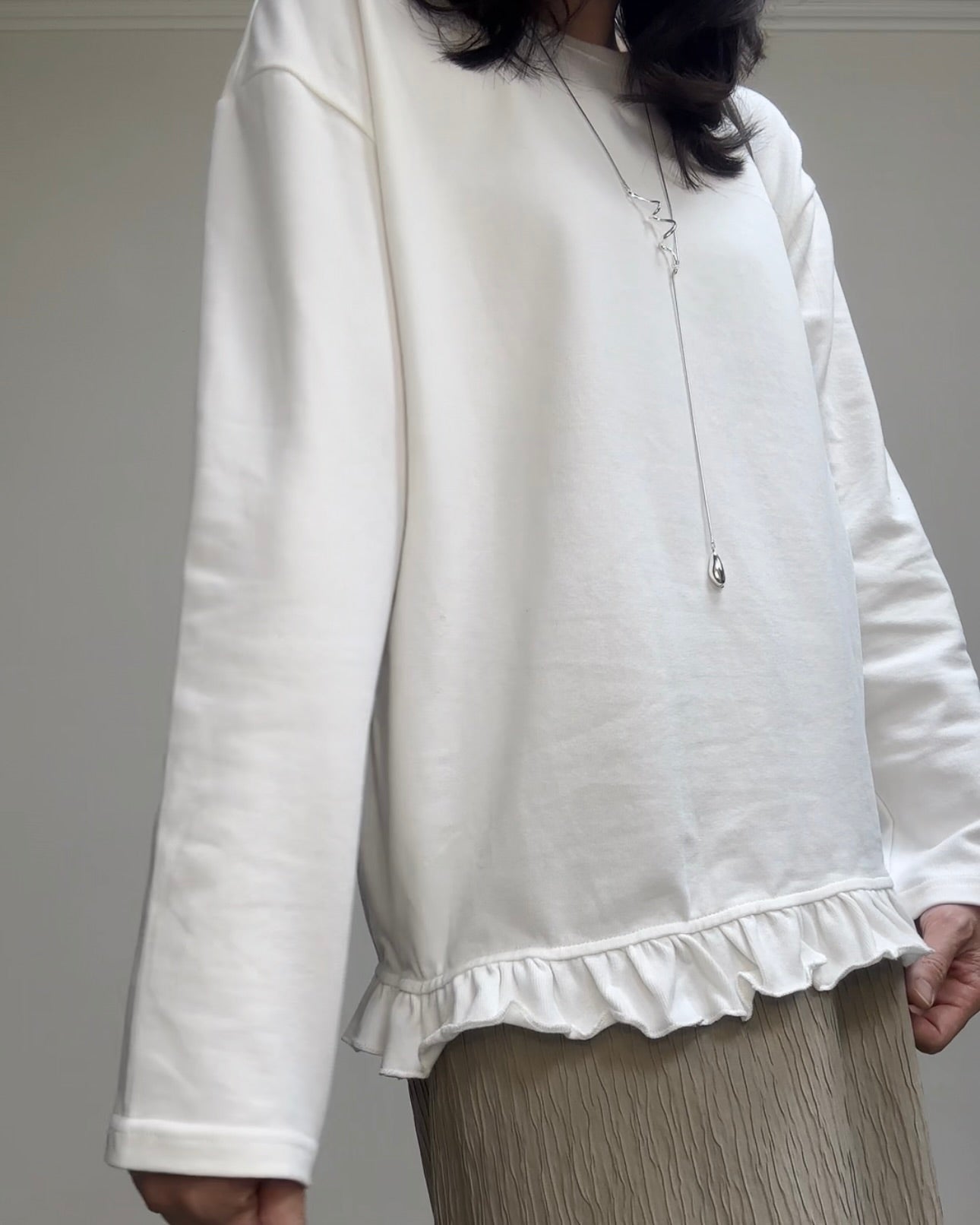 衫腳Ruffle長T-shirt/白