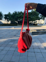 牛皮摺褶手袋/紅