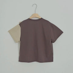 條子布料併布T-shirt/朱古力