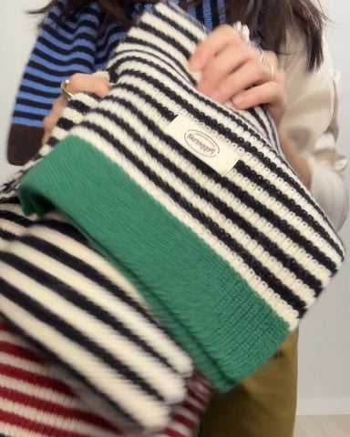 間條撞色冷頸巾/黑+綠