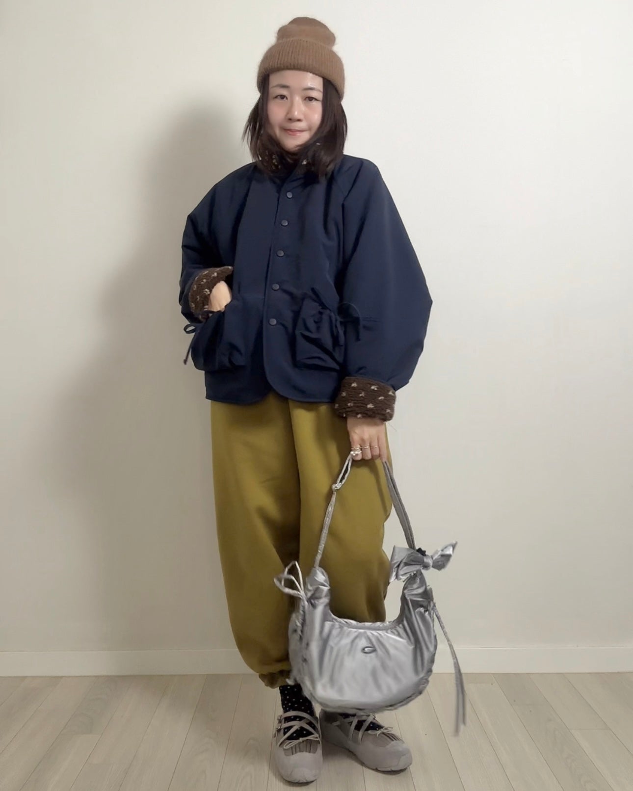 雙面點點外套/深藍+啡