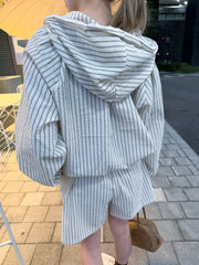 直紋薄身外套/米白