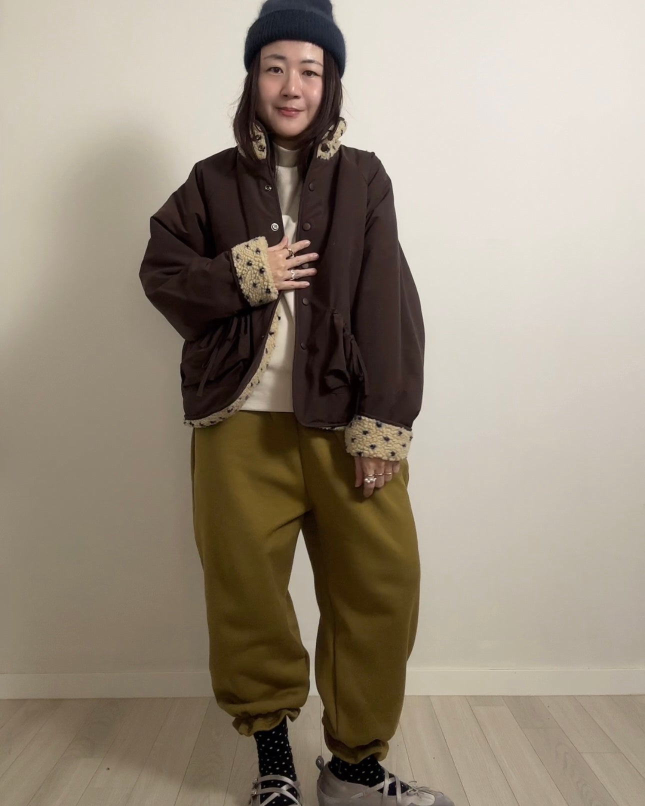 雙面點點外套/深啡+杏