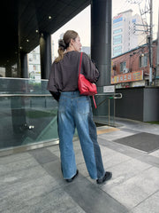 闊身間條喱士袖T-shirt/啡