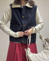 牛仔羊羔毛背心/深藍