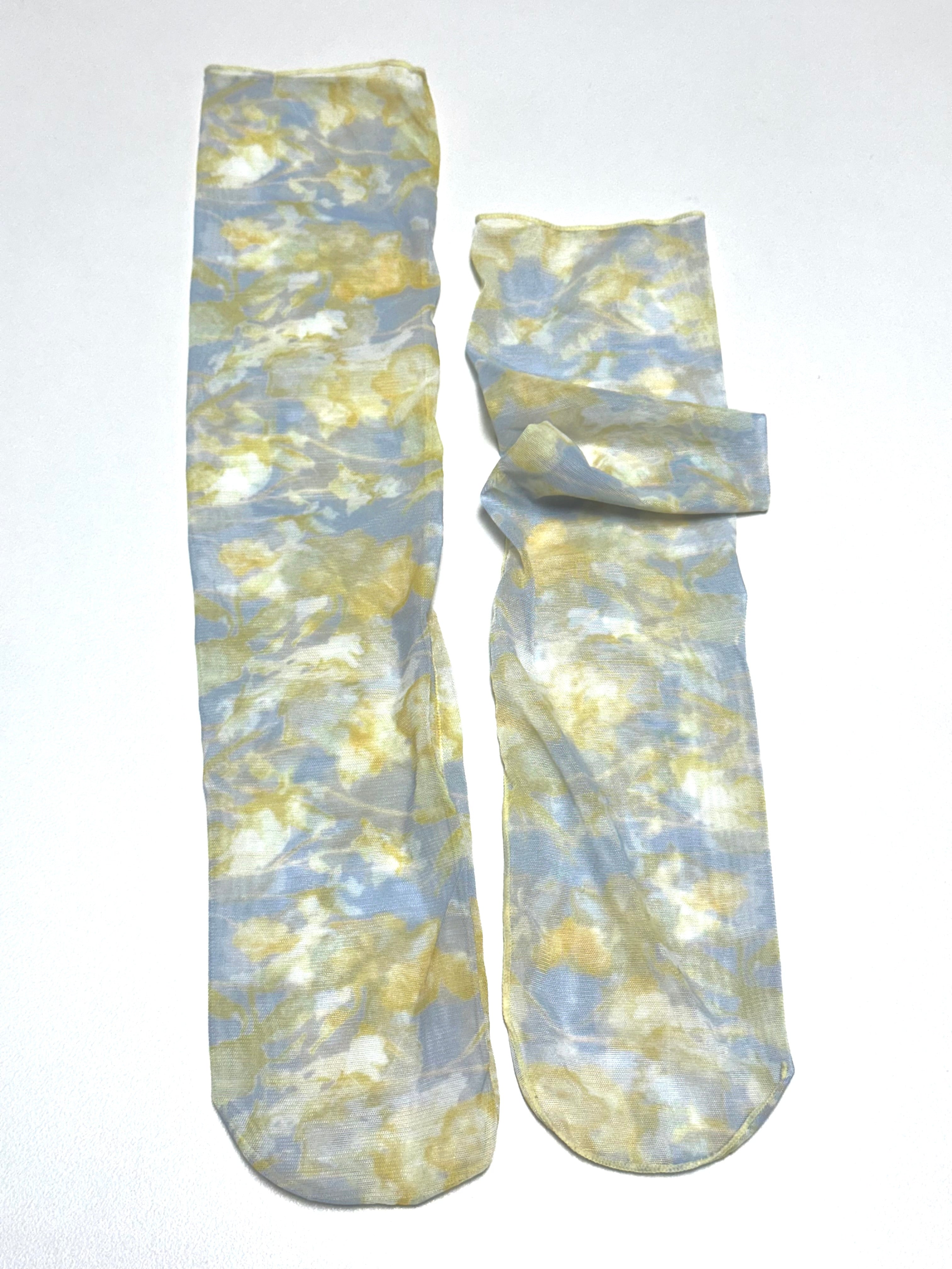 抽像半透襪/黃+藍