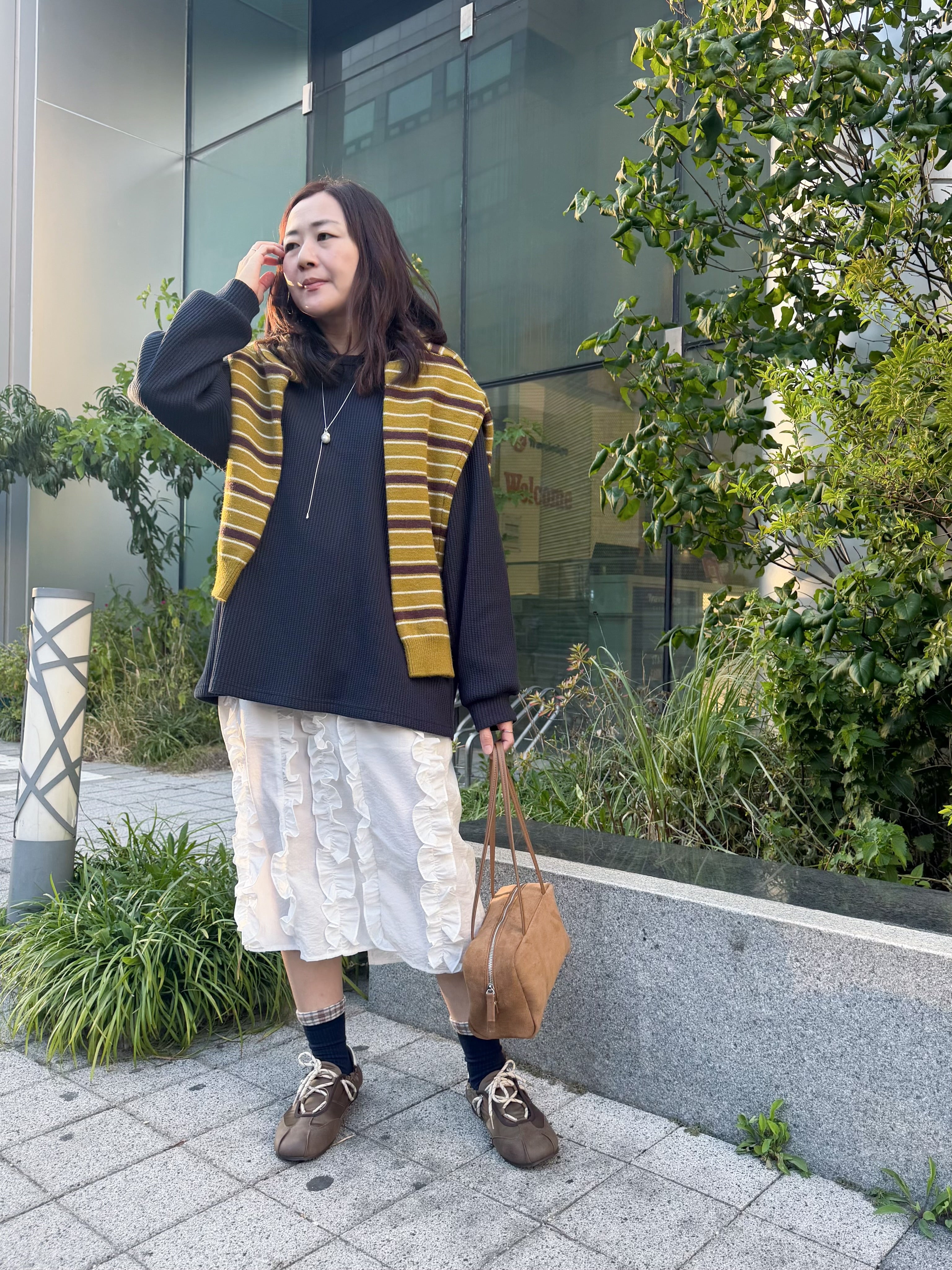 間條Cardigan/芥茉黃