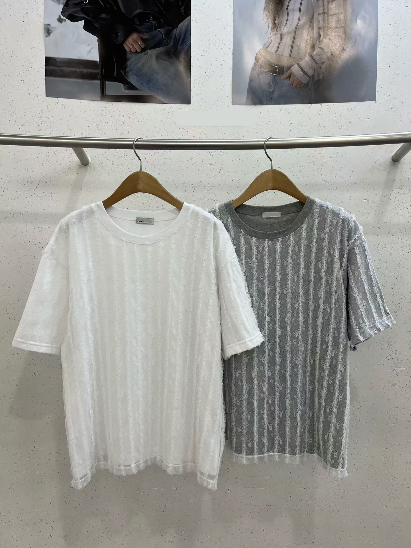 直條幼喱士T-shirt/灰