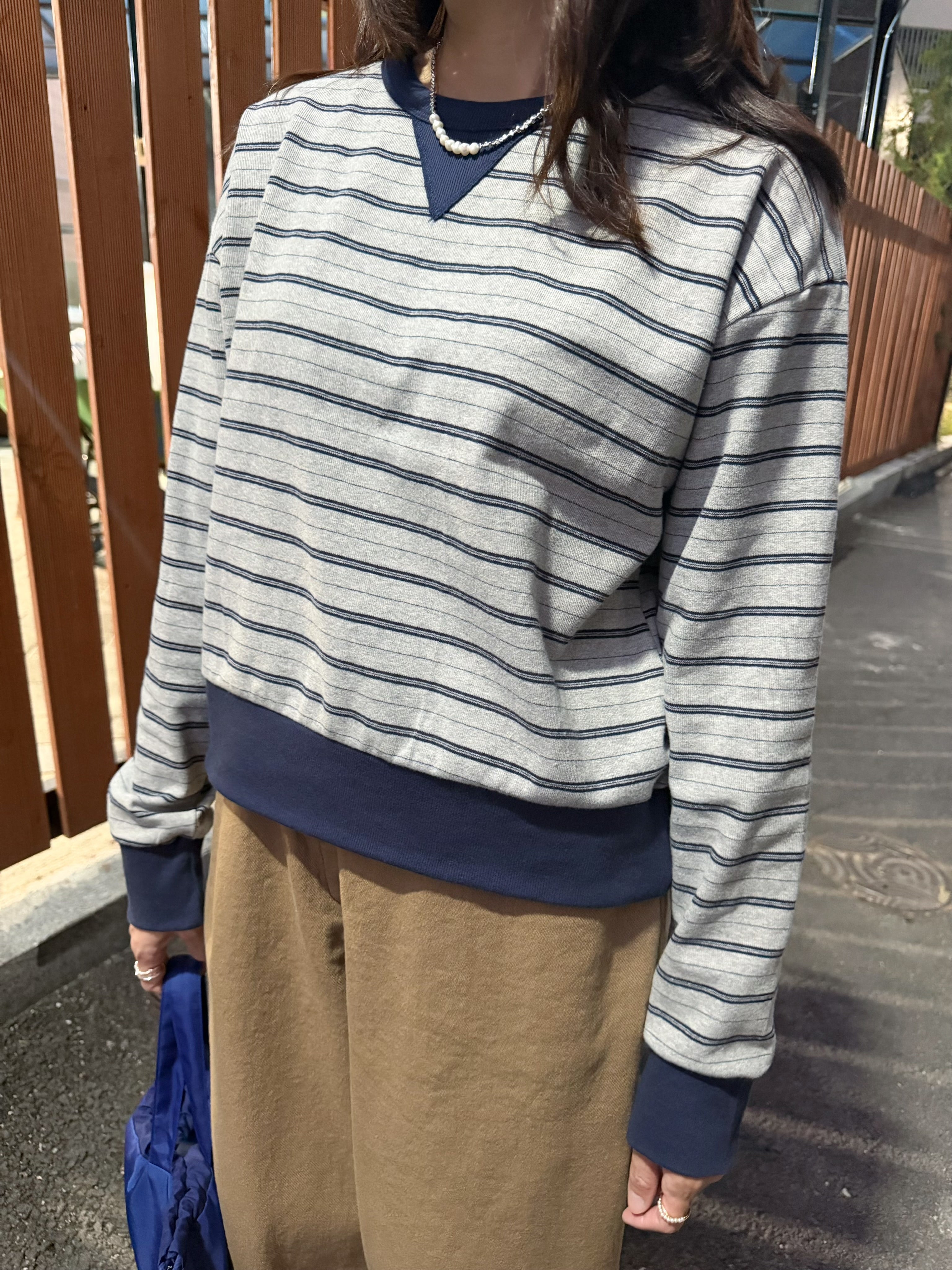 間條厚身T-shirt/灰