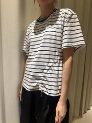 單側縮褶Tee/間條