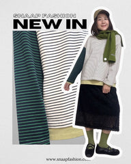 撞色袖間條T-shirt/米白+綠