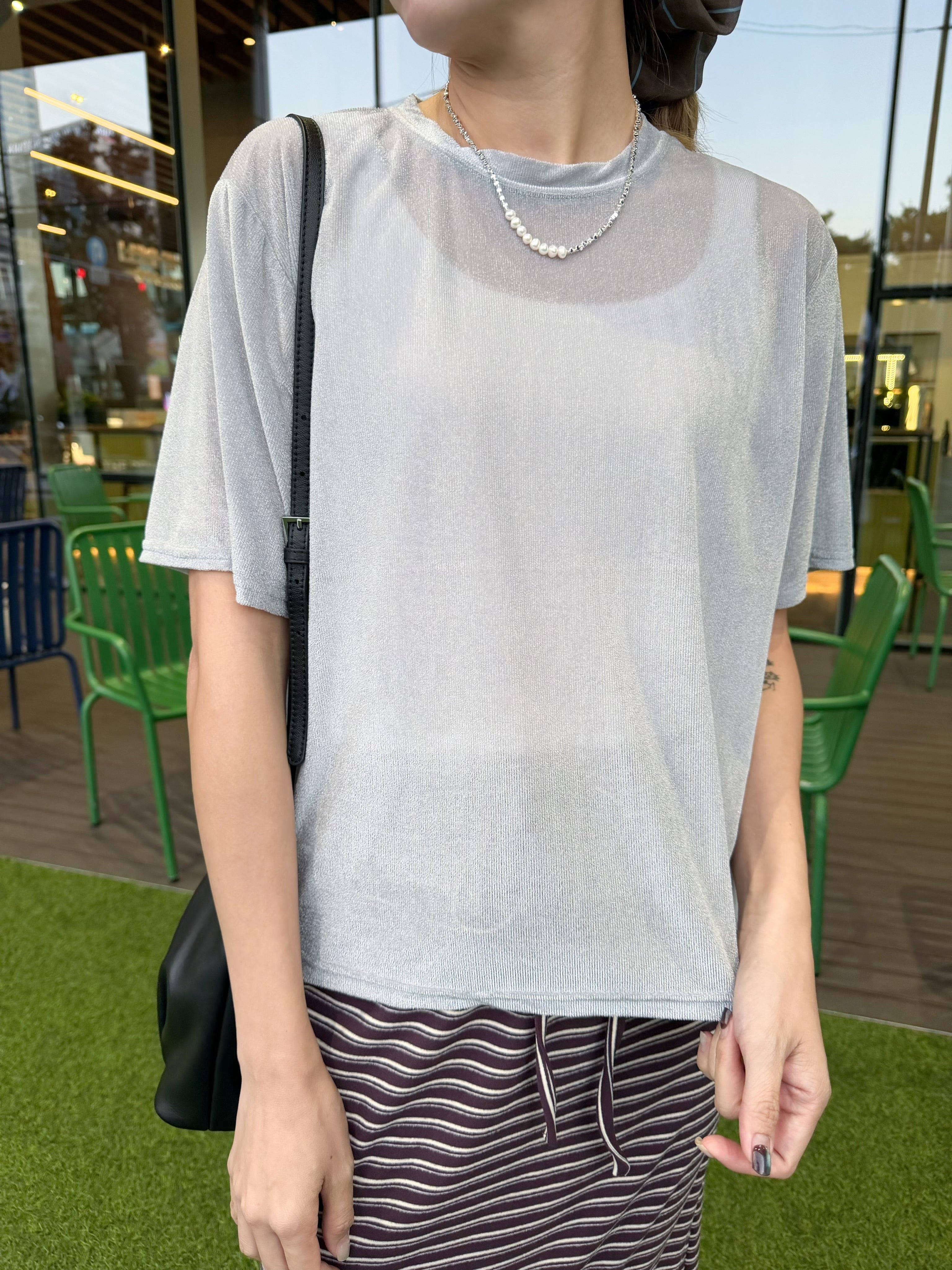 銀線短袖T-shirt/銀