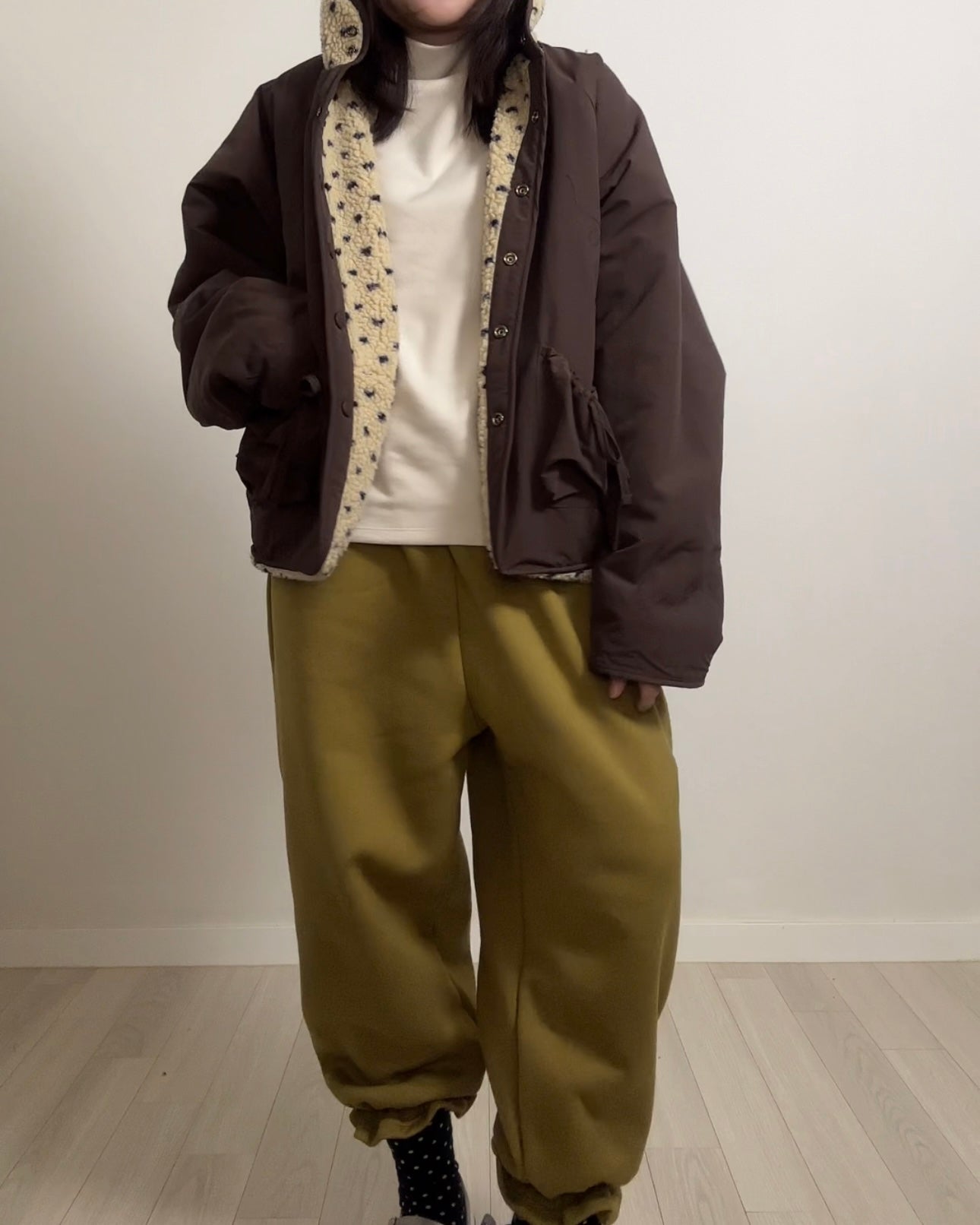 雙面點點外套/深啡+杏