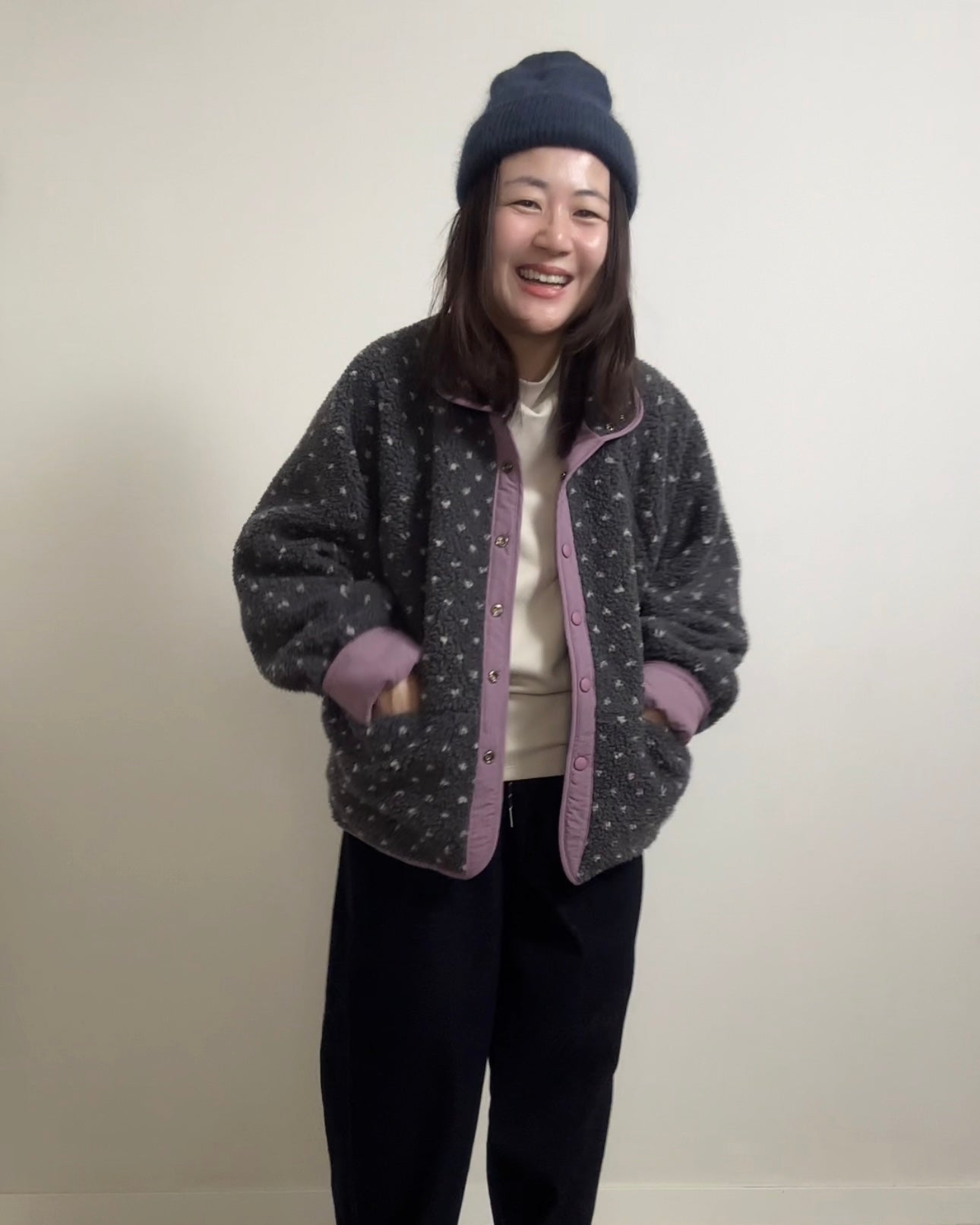 雙面點點外套/霧紫+灰