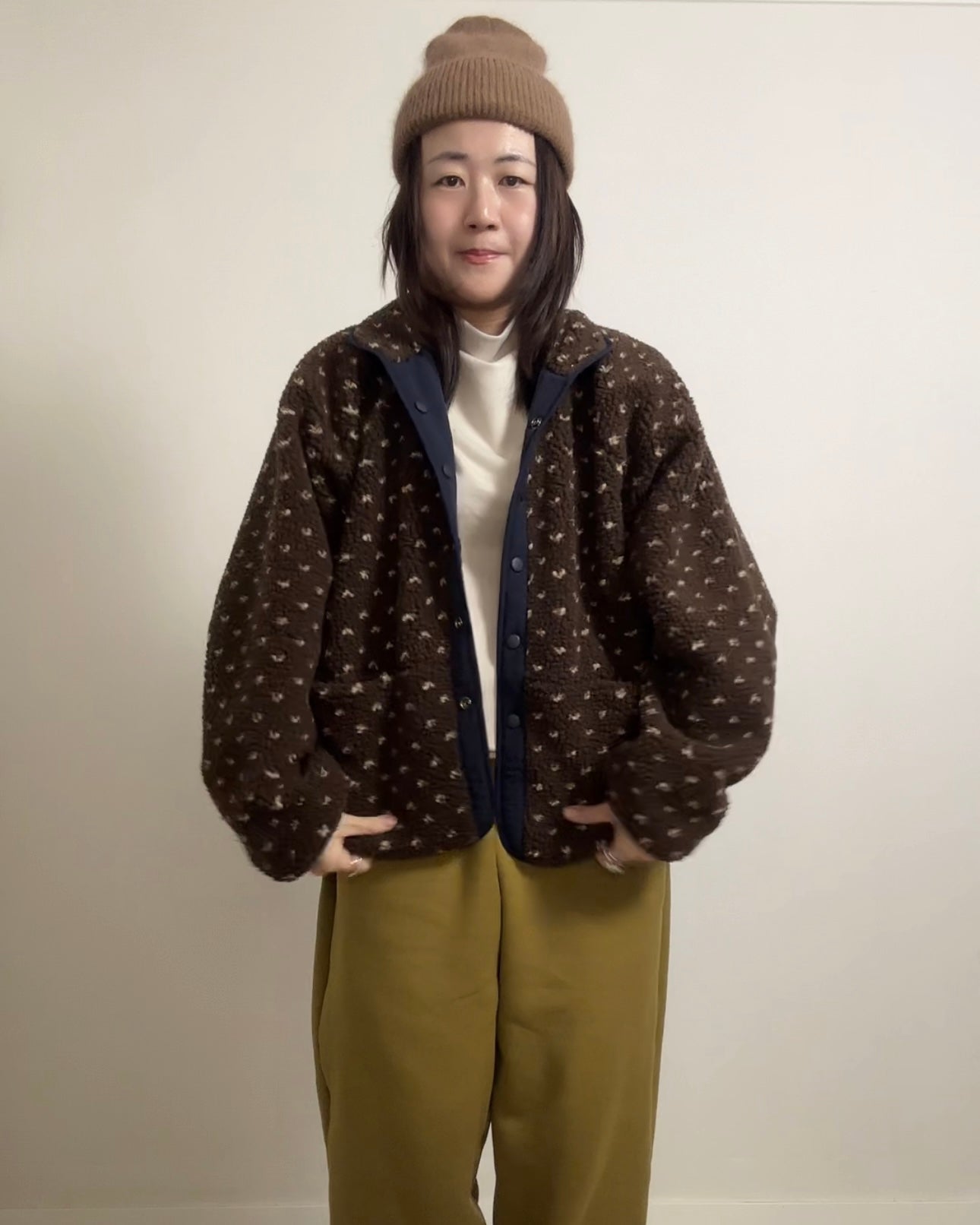 雙面點點外套/深藍+啡