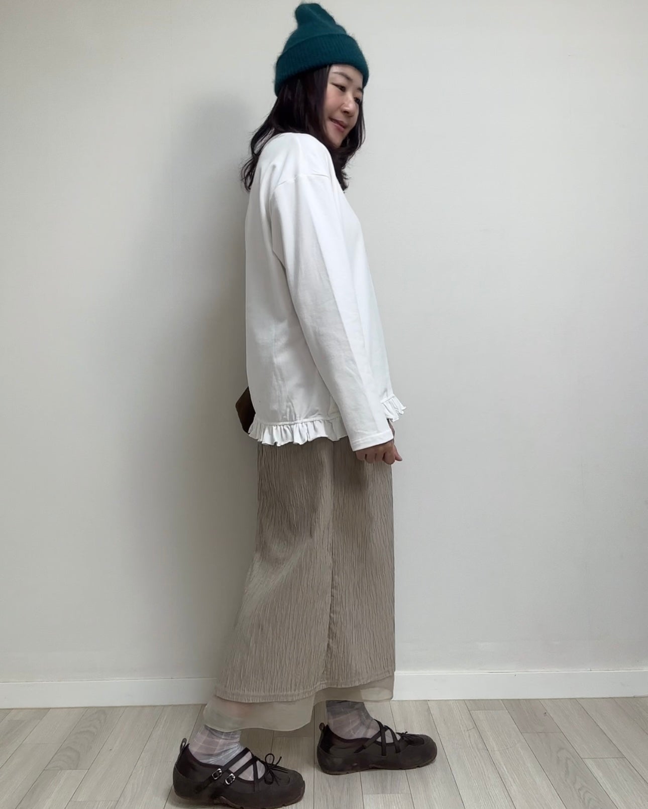 衫腳Ruffle長T-shirt/白