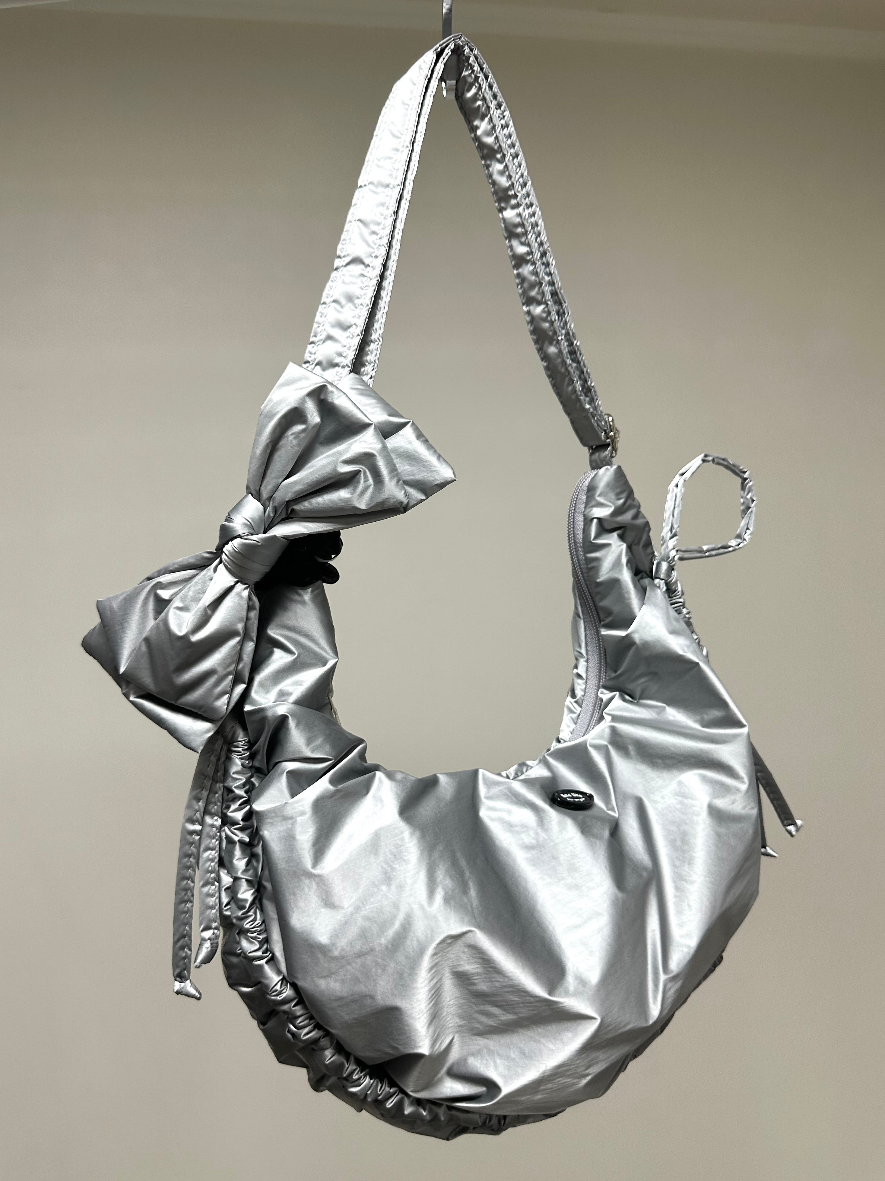 縮褶微令面手袋/銀