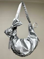 縮褶微令面手袋/銀