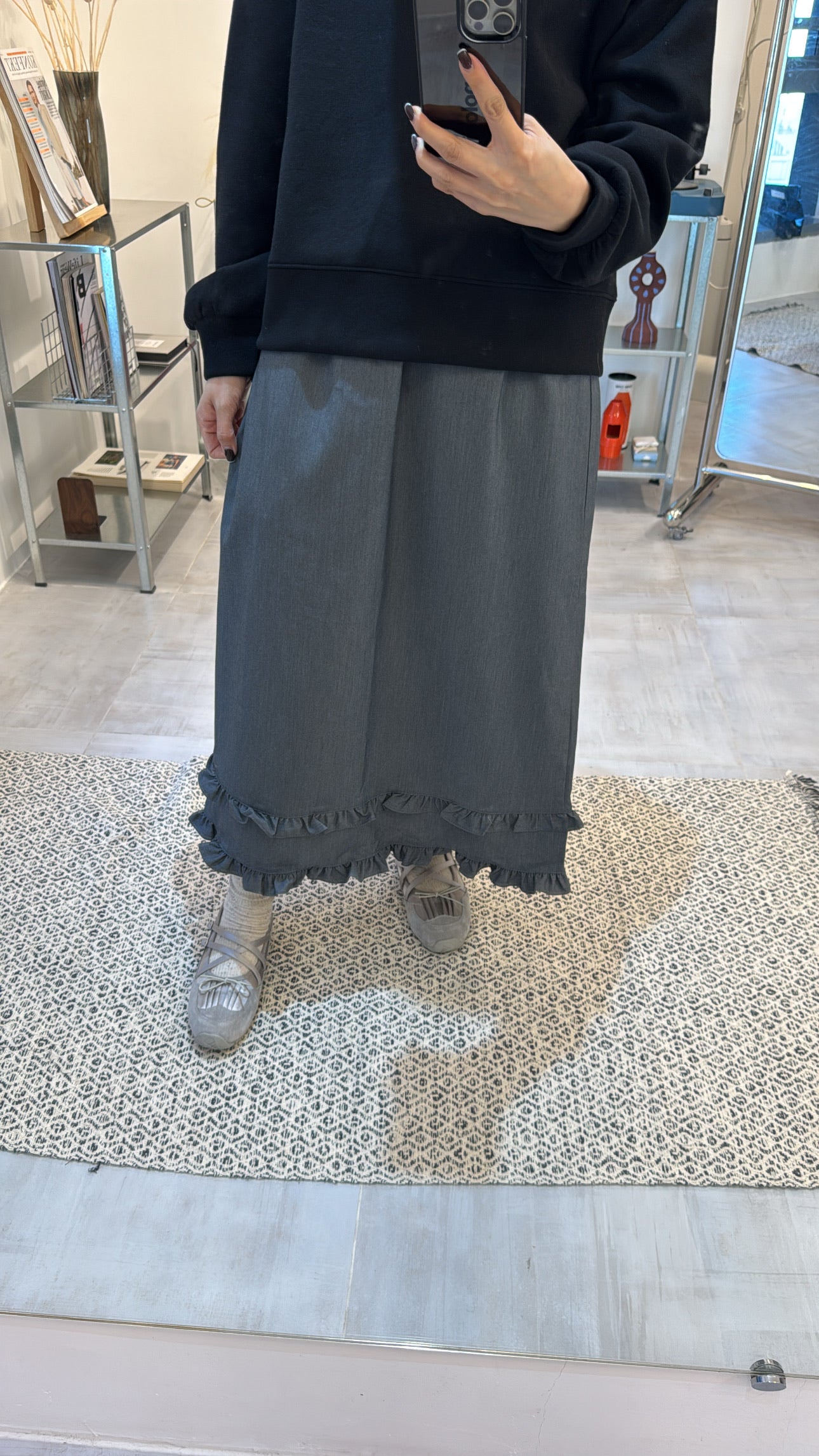 雙Ruffle邊西裝布料裙/灰