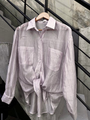 透薄條子shirt/粉紅