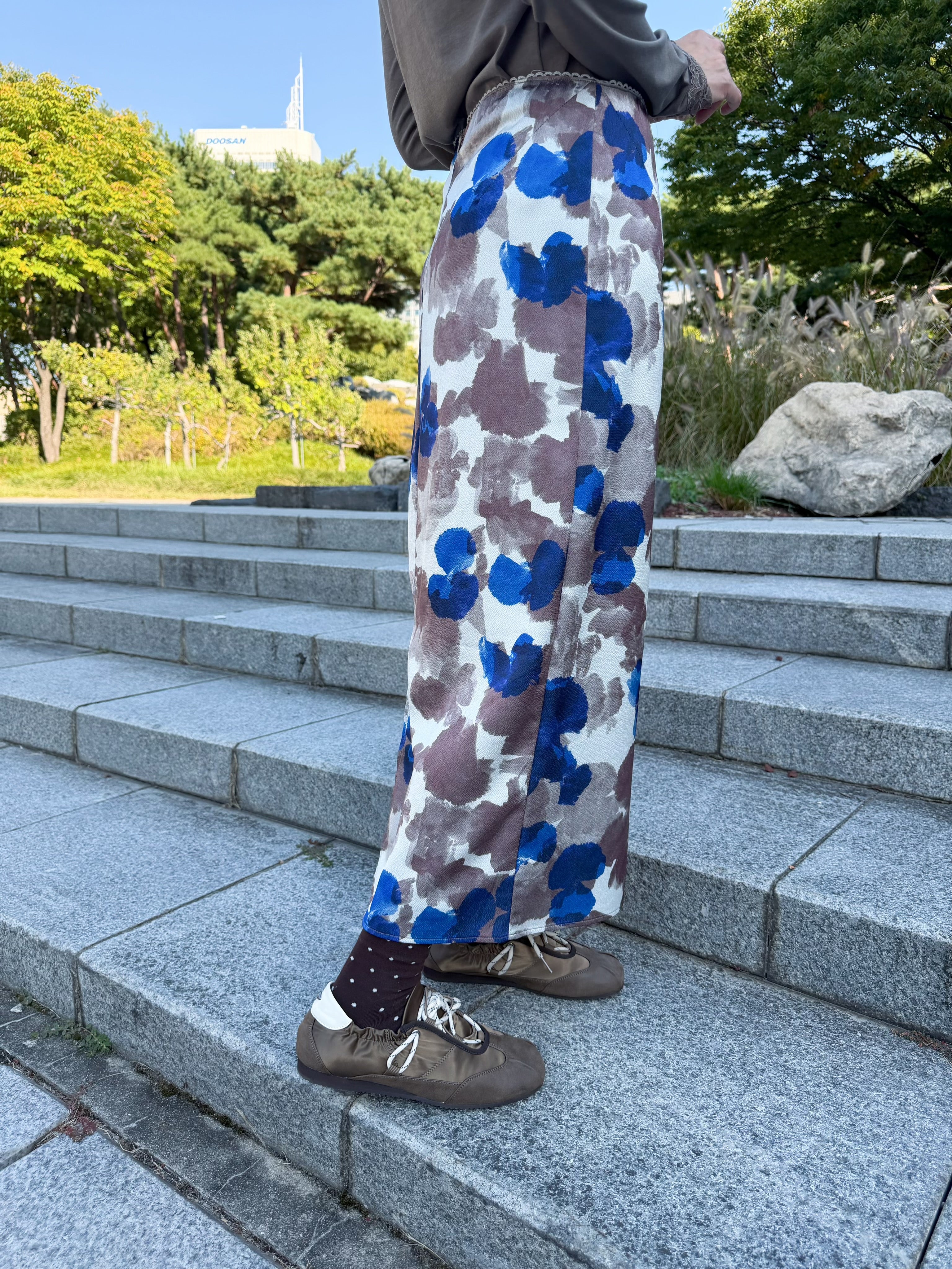 印花裙/藍