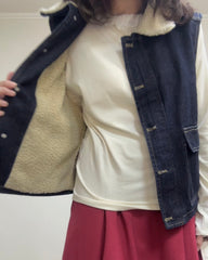 牛仔羊羔毛背心/深藍