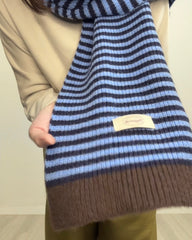 間條撞色冷頸巾/藍+啡