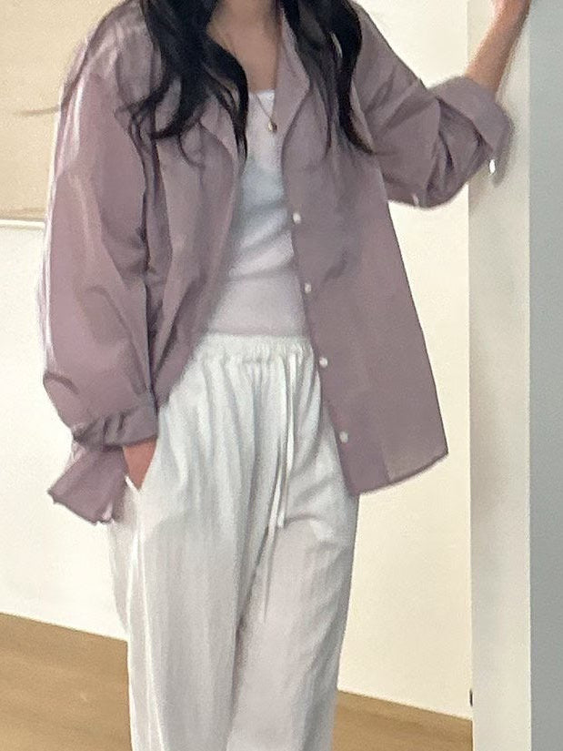 小西裝領透薄恤衫/霧紫