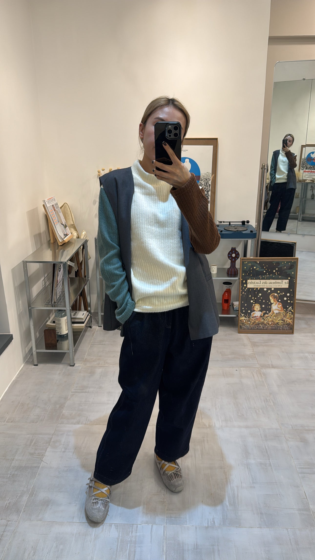 兩袖併色小企領T-shirt/米白