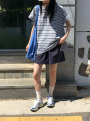 混色間條長身T-shirt/灰