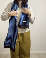 間條撞色冷頸巾/藍+啡