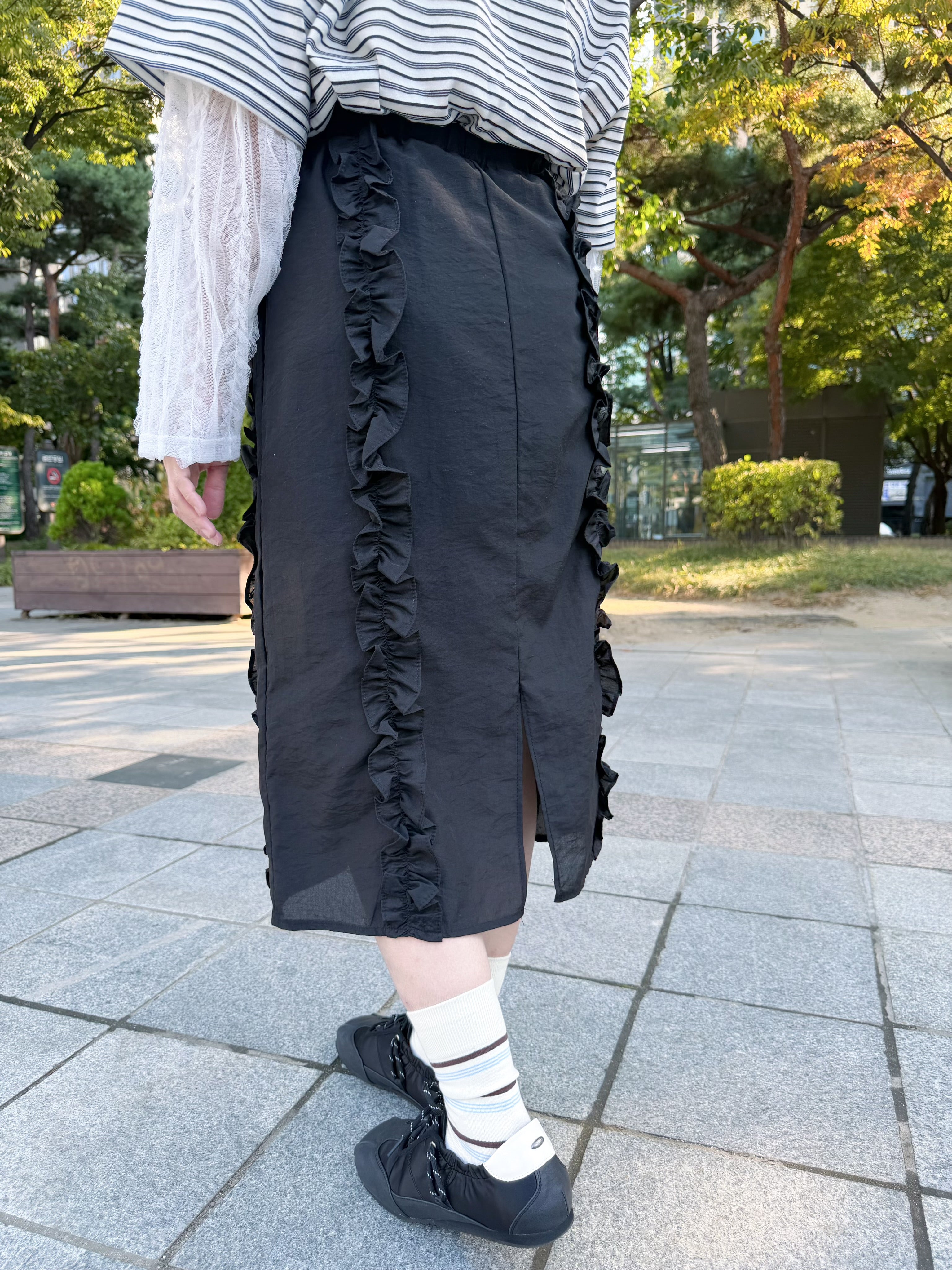 併色條子襪/米白