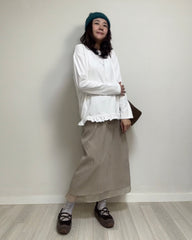 衫腳Ruffle長T-shirt/白