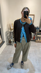 併色cardigan/啡+彩藍
