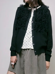 紗紗ruffle cardigan/黑