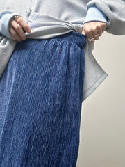 壓褶絲絨直身裙/深藍