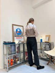 開叉輕透恤衫/米白