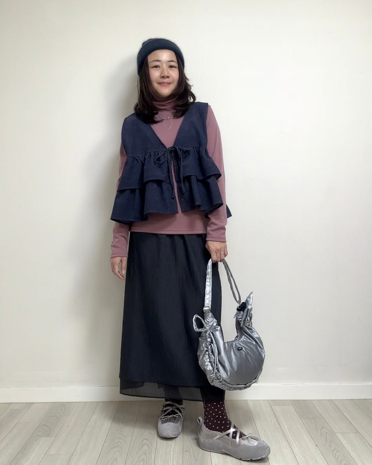 縮褶微令面手袋/銀