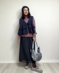 縮褶微令面手袋/銀