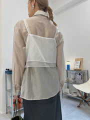 開叉輕透恤衫/杏