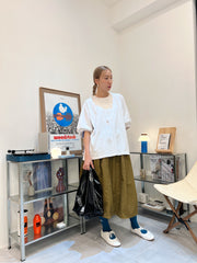 兩側縮褶散裙/橄欖