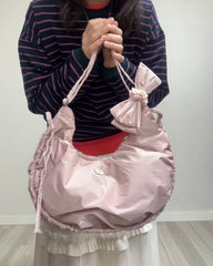 縮褶微令面手袋/淡粉紅