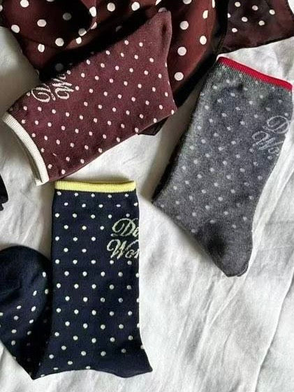 波點文字襪/灰+紅
