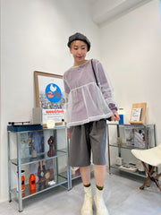 心心條紋具蕾帽/灰