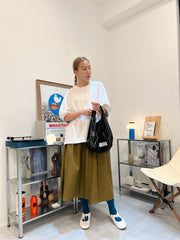 兩側縮褶散裙/橄欖