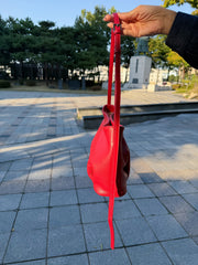 牛皮摺褶手袋/紅