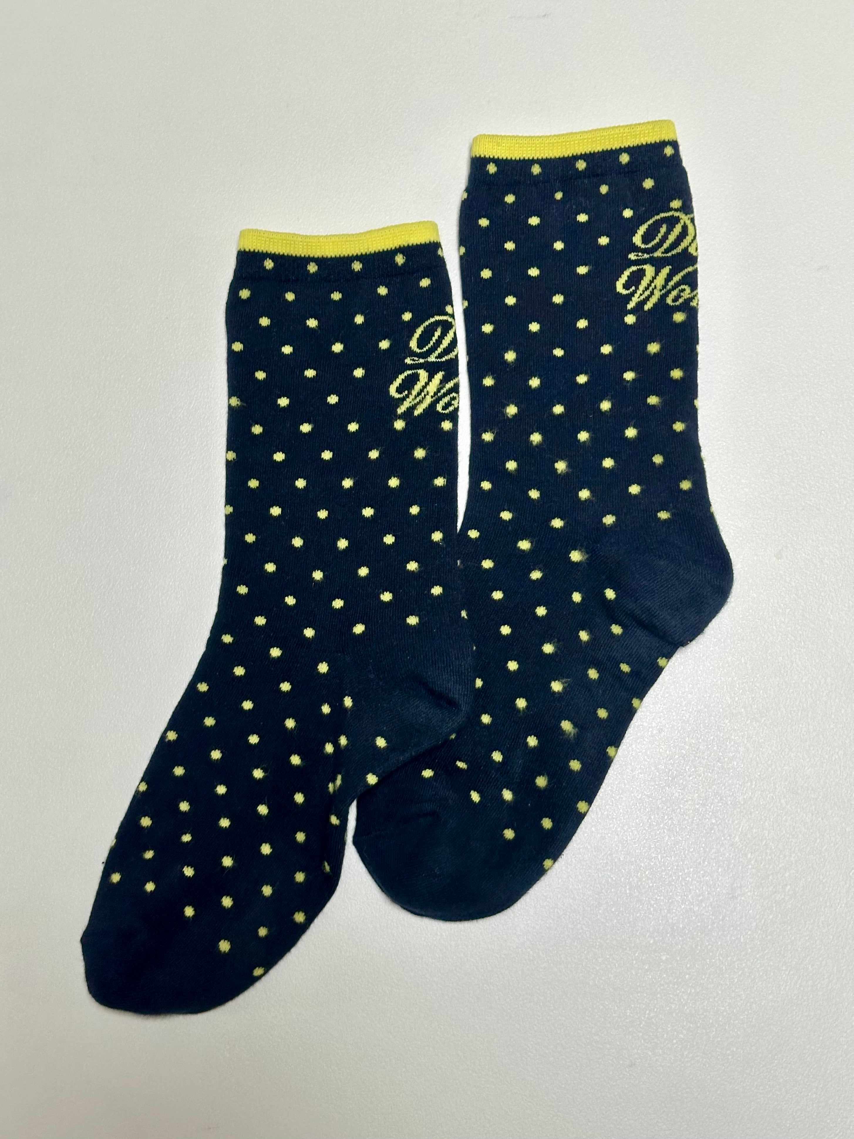 波點文字襪/深藍+黃